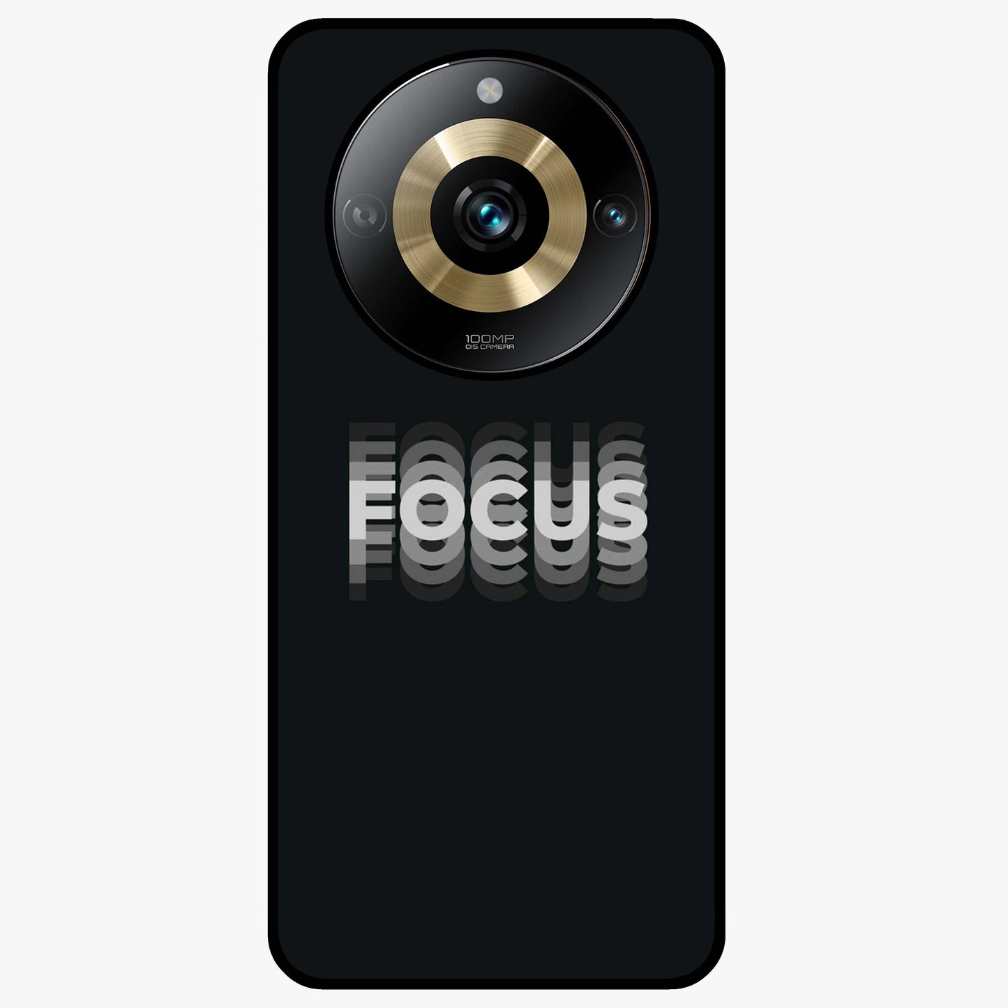 Focus Mode On Glass Case showing flat back view with bold motivational typography design and glossy glass finish.