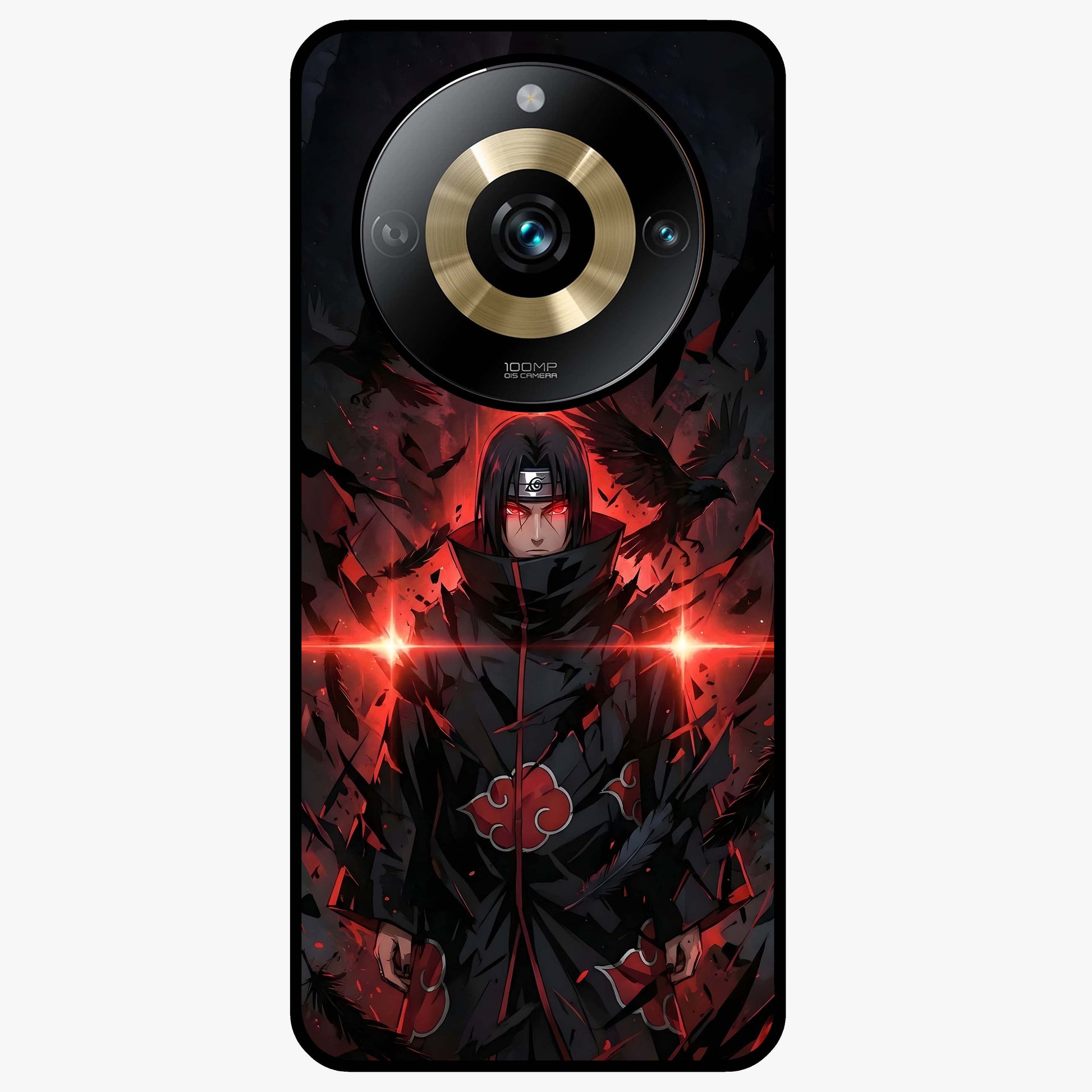 Focused Blade Discipline Glass Case showing flat back view with warrior sword themed artwork and glossy glass finish.