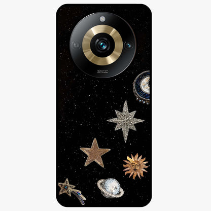 Galactic Charm Glow Glass Case showing flat back view with glowing celestial charm artwork and glossy glass finish.