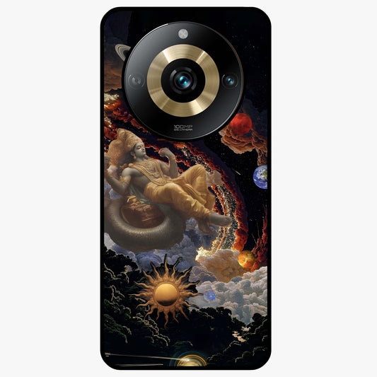 Galactic Divine God Glass Case showing flat back view with divine cosmic themed artwork and glossy glass finish.