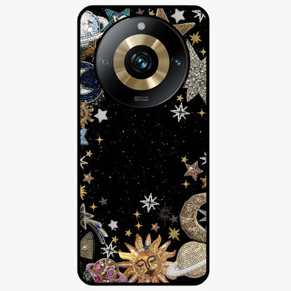 Galactic Jewel Stars Glass Case showing flat back view with sparkling star jewel artwork and glossy glass finish.