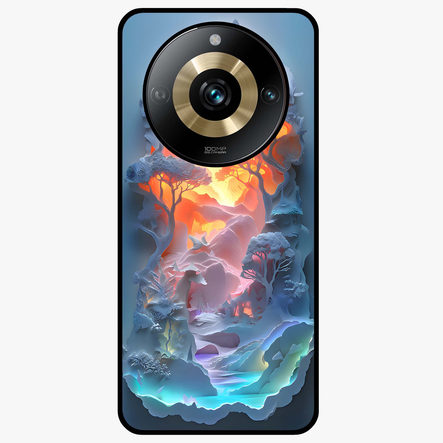 Glow Forest Portal Glass Case showing flat back view with glowing forest portal artwork and glossy glass finish.