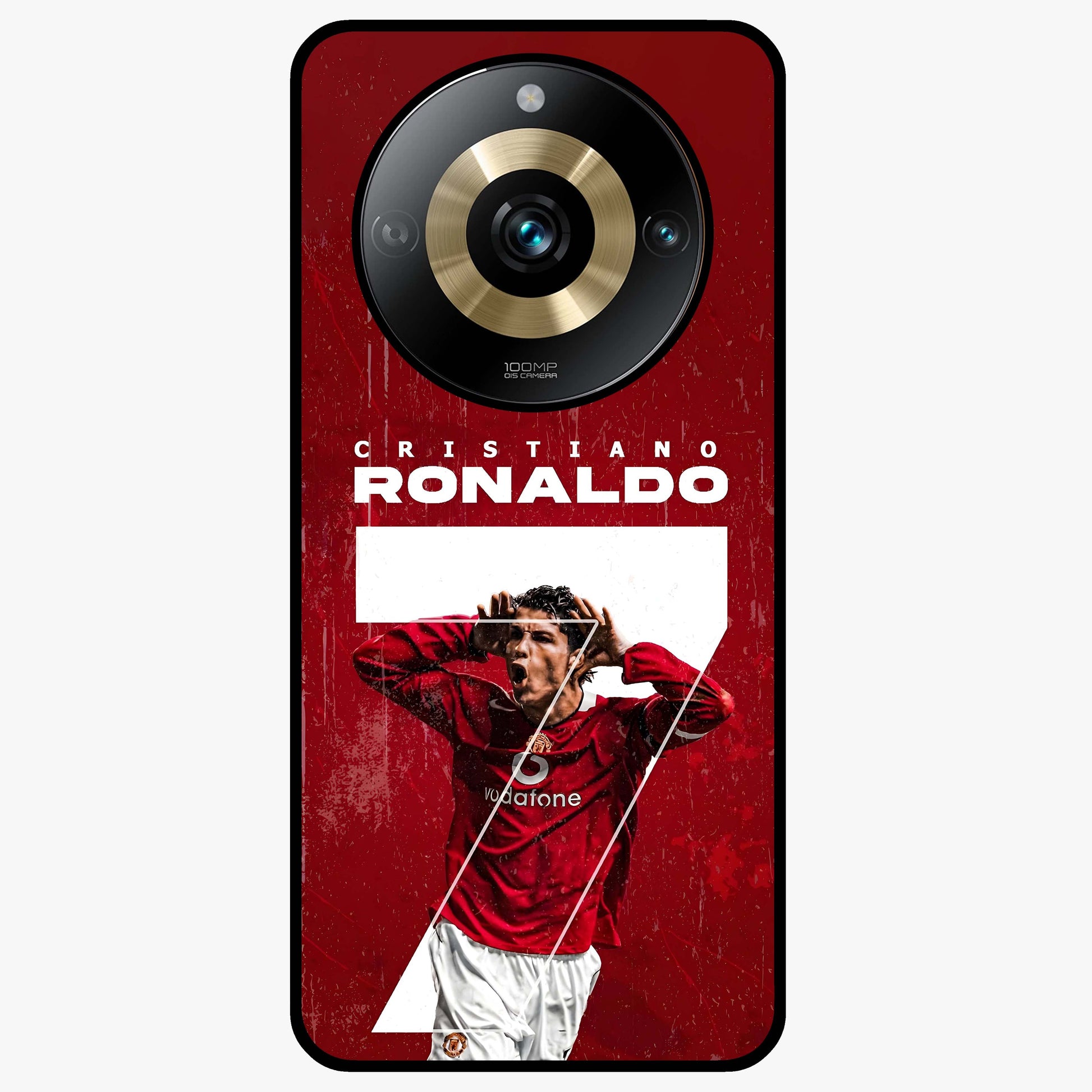 Goal Celebration Legacy Glass Case showing flat back view with football celebration inspired artwork and glossy glass finish.