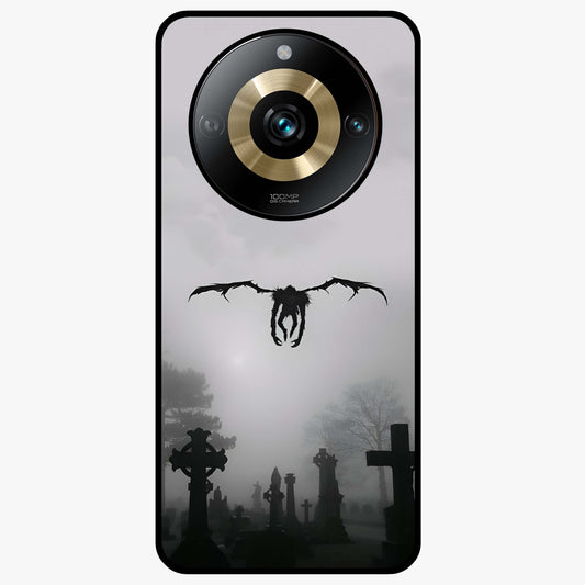 Graveyard Shadow Descent Glass Case showing flat back view with dark graveyard themed artwork and glossy glass finish.