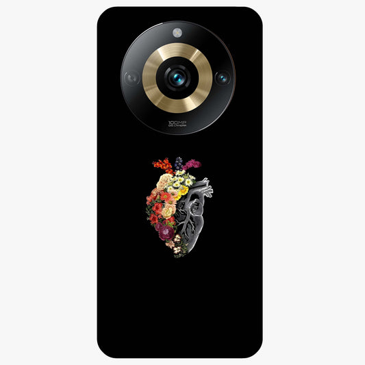 Heart With Flowers Glass Case showing flat back view with heart shaped floral artwork and glossy glass finish.