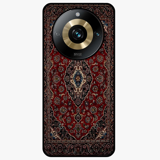 Heritage Carpet Royale Glass Case showing flat back view with ornate Persian carpet inspired pattern and glossy glass finish.