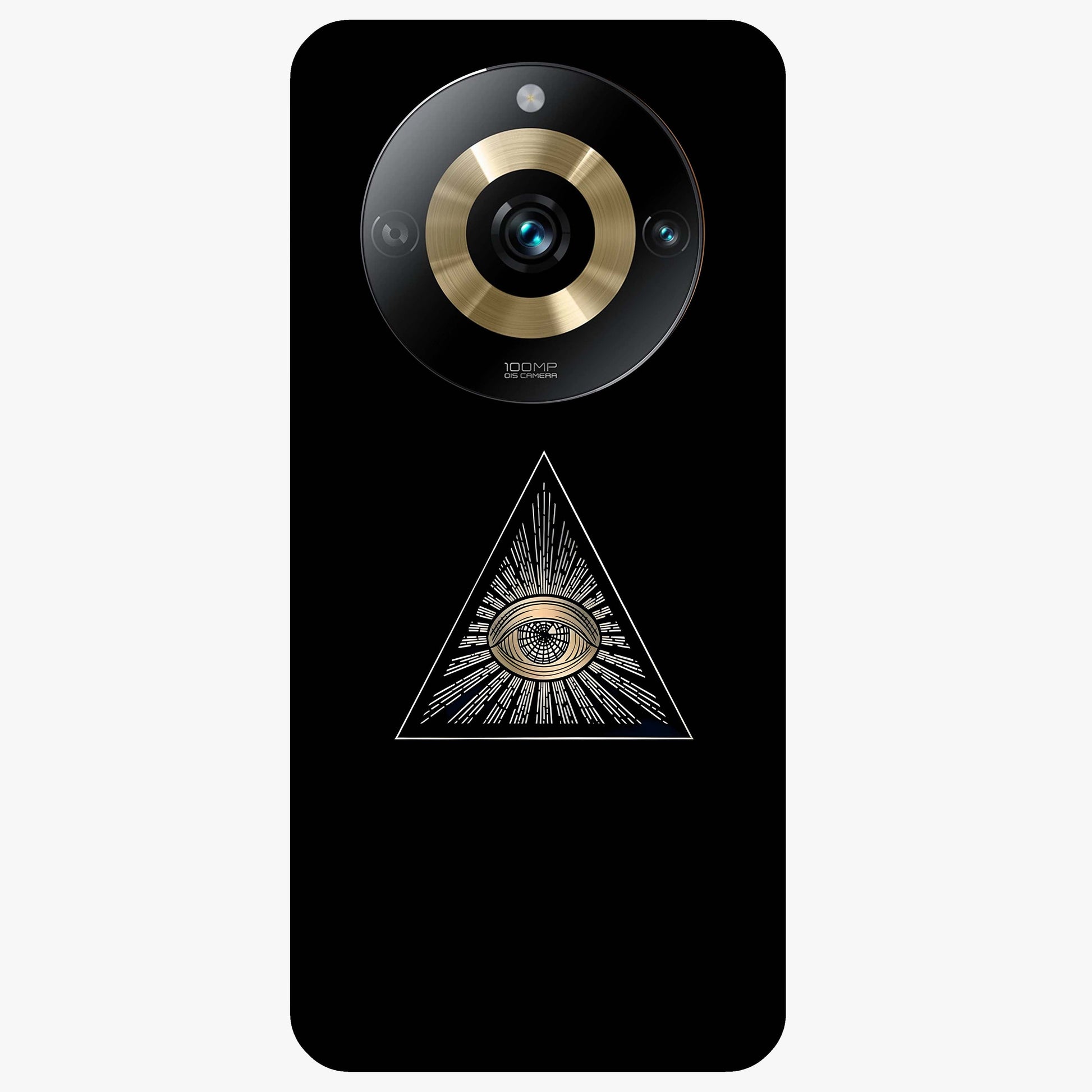 Illuminati Evil Glass Case showing flat back view with mysterious illuminati symbol artwork and glossy glass finish.