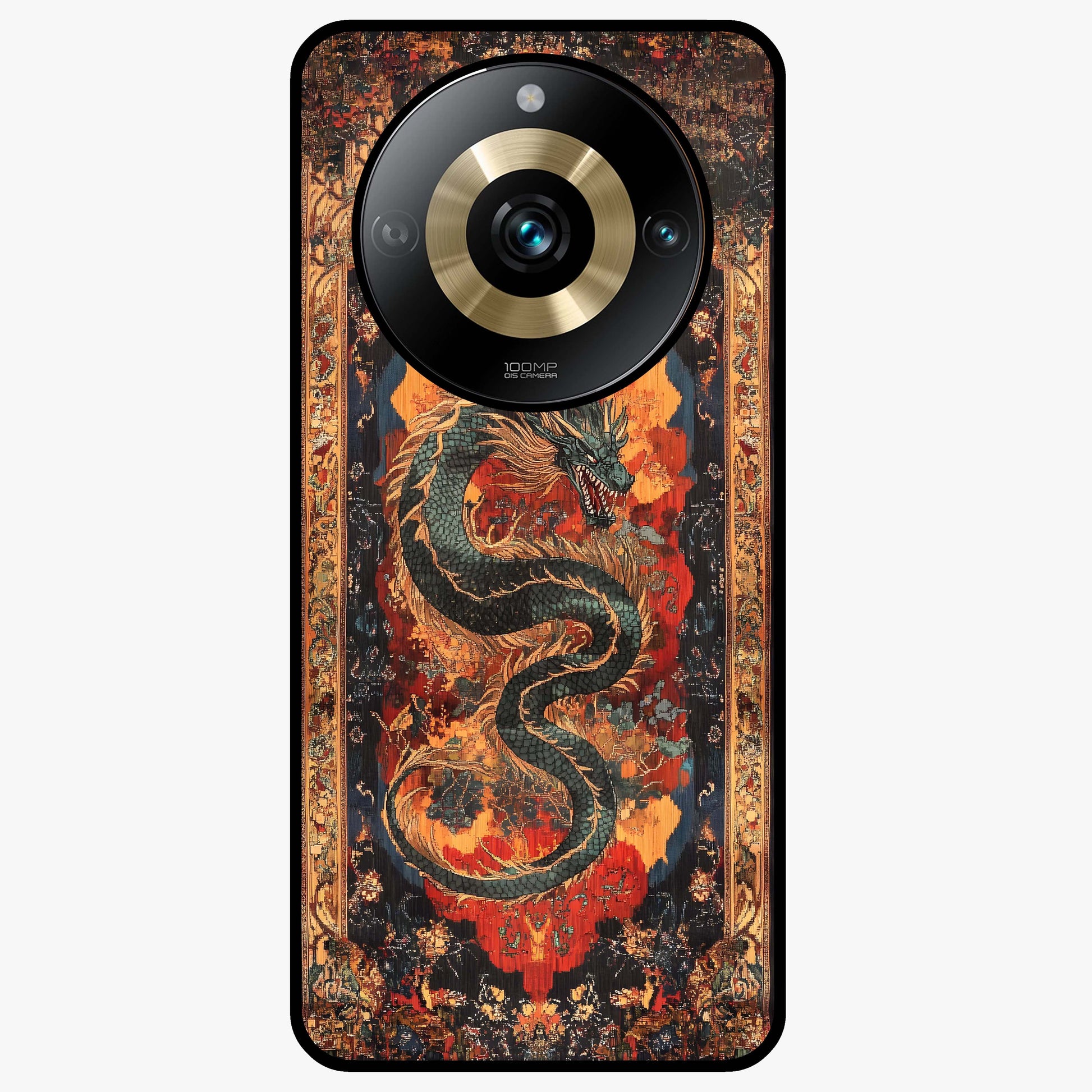 Inferno Dragon Soul Glass Case showing flat back view with fiery dragon artwork and glossy glass finish.