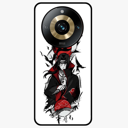 Itachi Sharingan Glass Case showing flat back view with powerful anime eye artwork and glossy glass finish.