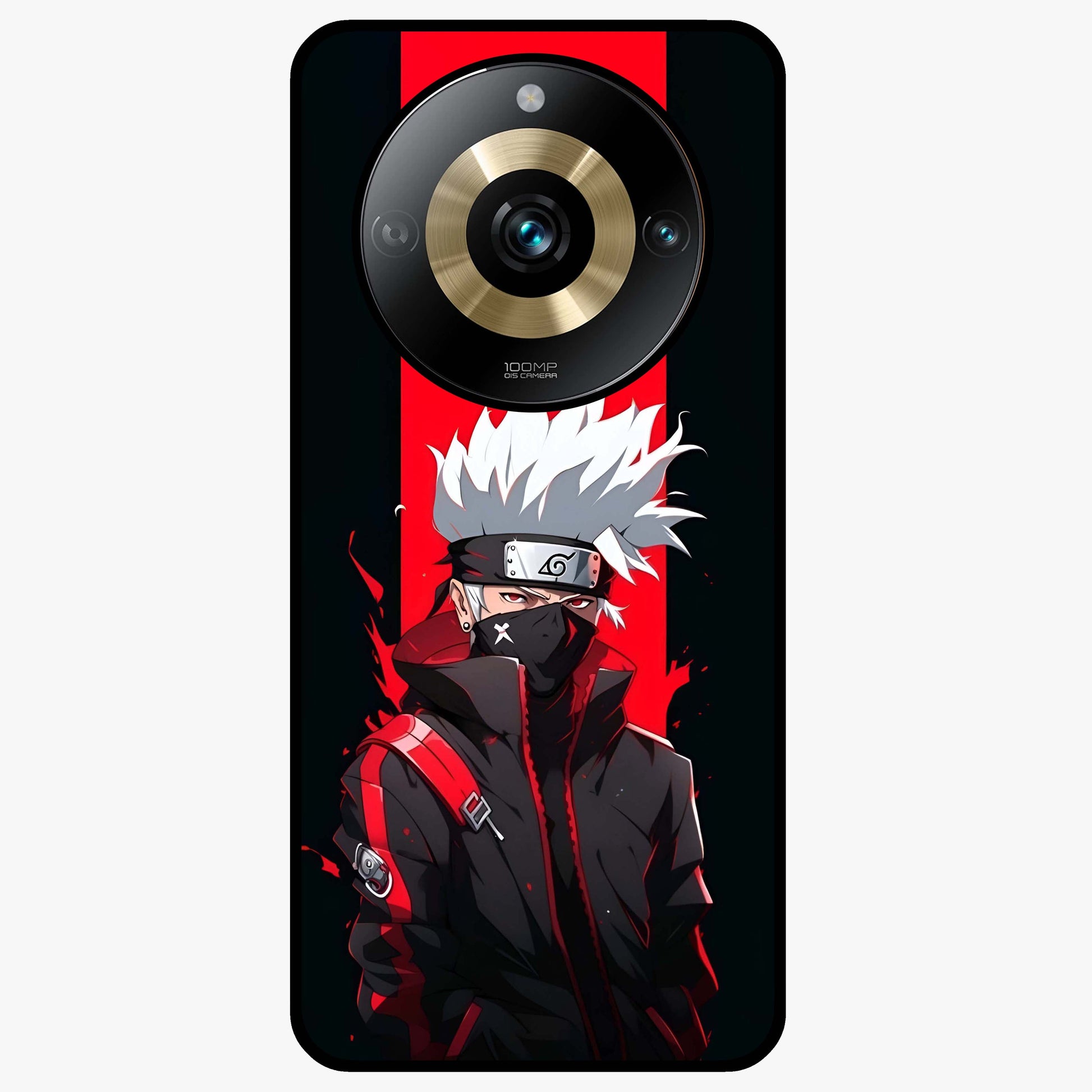 Kakashi Scarlet Shadow Glass Case showing flat back view with powerful anime ninja artwork and glossy glass finish.