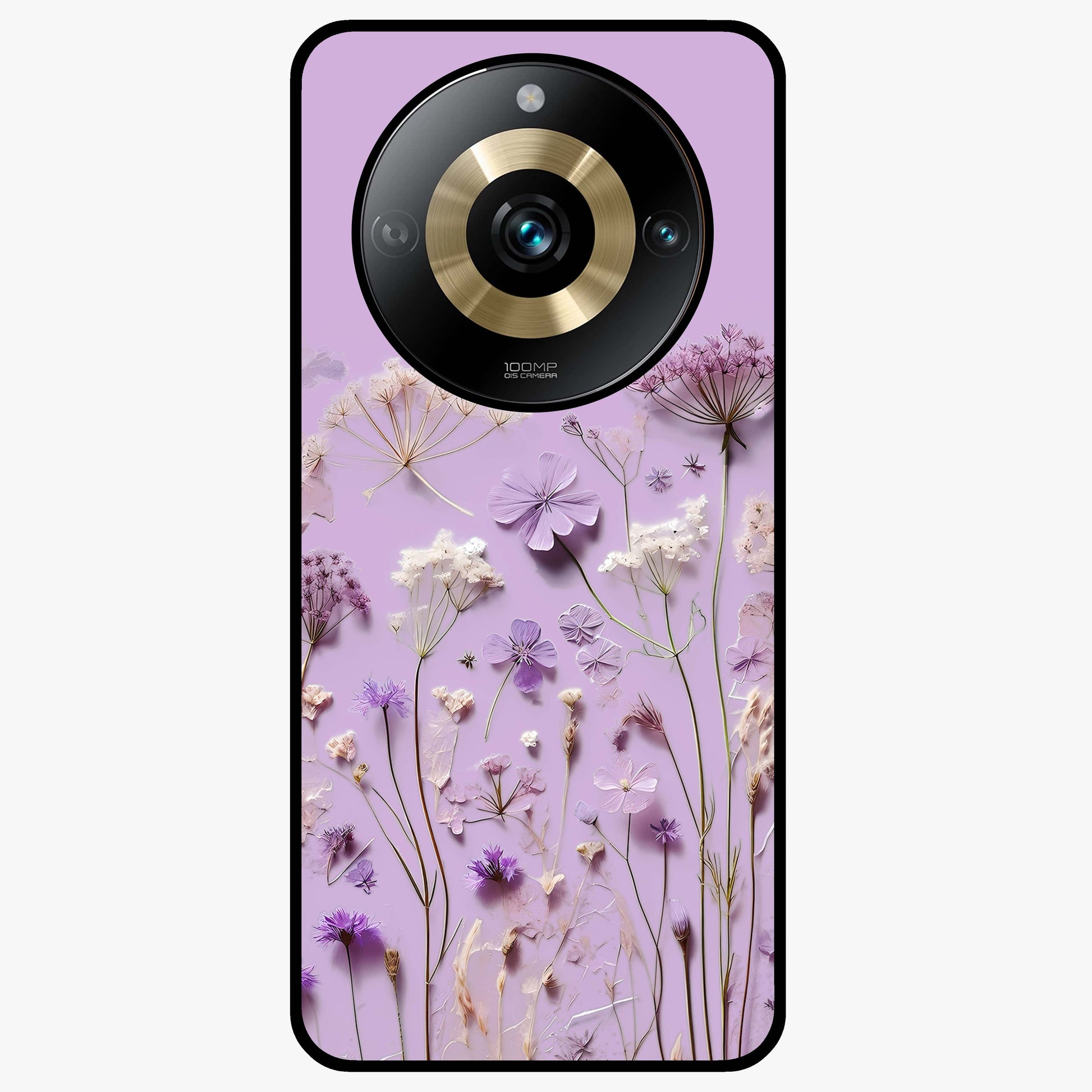 Lavender Blossom Dream Glass Case showing flat back view with soft lavender floral artwork and glossy glass finish.