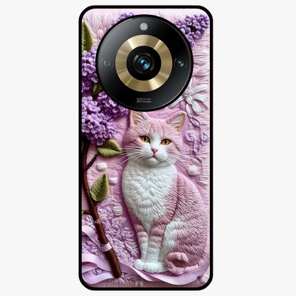 Lavender Cat Whimsy Glass Case showing flat back view with cute lavender cat artwork and glossy glass finish.