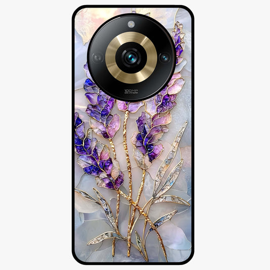 Lavender Dream Glow Glass Case showing flat back view with glowing lavender aesthetic artwork and glossy glass finish.