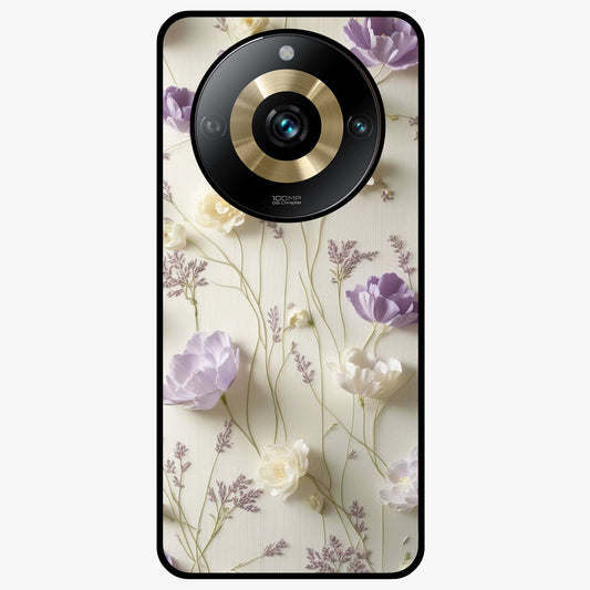Lilac Breeze Harmony Glass Case showing flat back view with soft lilac themed artwork and glossy glass finish.