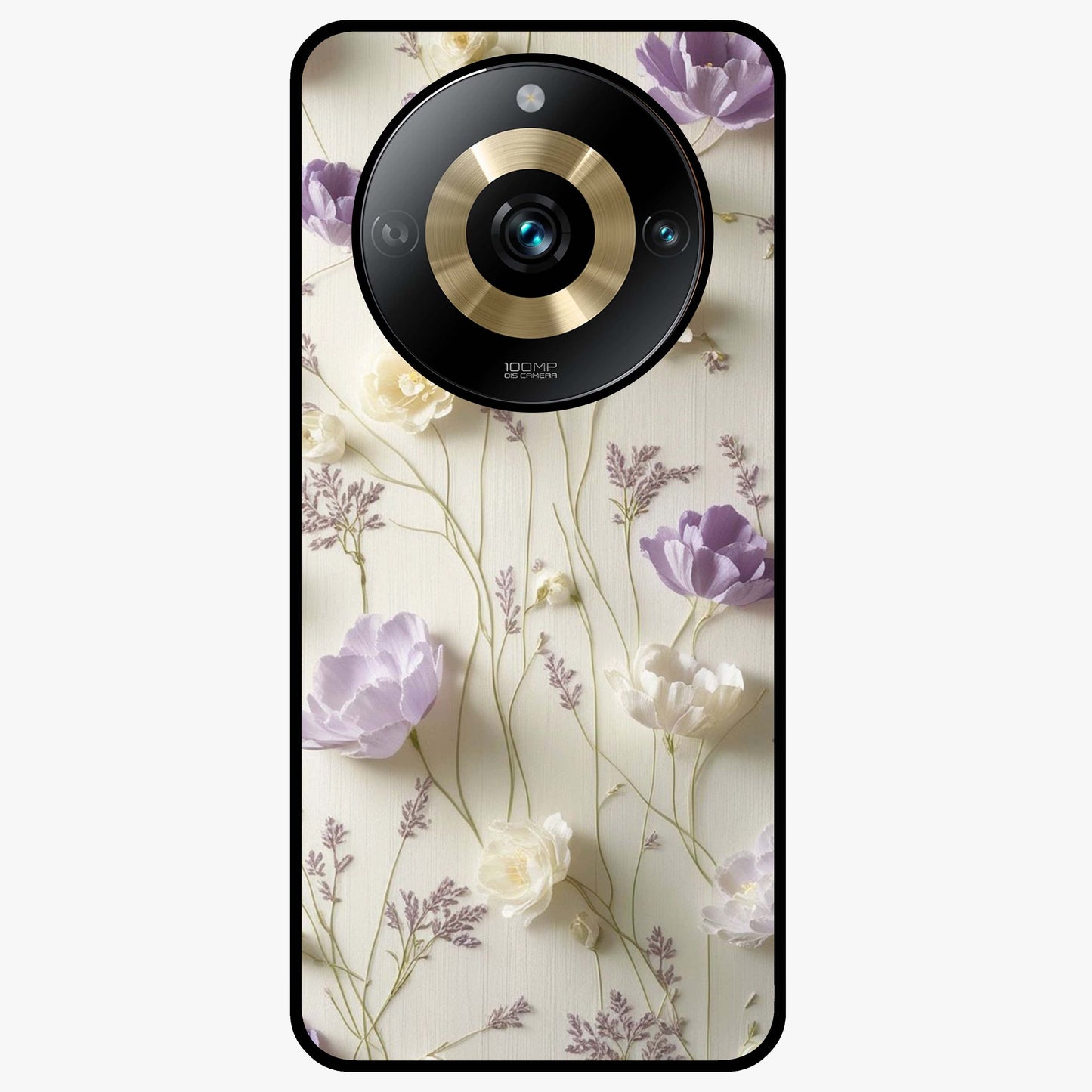 Lilac Breeze Harmony Glass Case showing flat back view with soft lilac themed artwork and glossy glass finish.