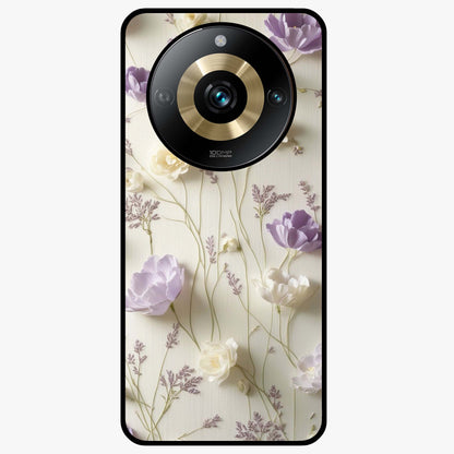 Lilac Breeze Harmony Glass Case showing flat back view with soft lilac themed artwork and glossy glass finish.