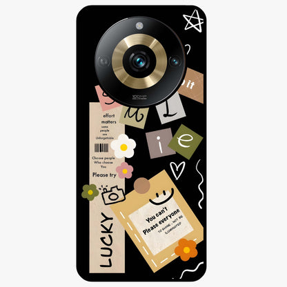 Lucky Aesthetic Collage Glass Case showing flat back view with trendy aesthetic collage artwork and glossy glass finish.