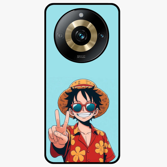 Luffy Summer Anime Vibe Glass Case showing flat back view with vibrant anime character artwork and glossy glass finish.