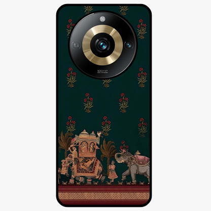 Macmerise Glass Case showing flat back view with stylish modern artwork and glossy glass finish.