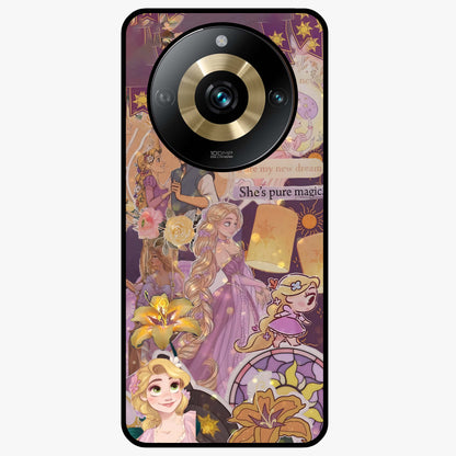 Magical Tangled Dream Glass Case showing flat back view with dreamy tangled artwork and glossy glass finish.