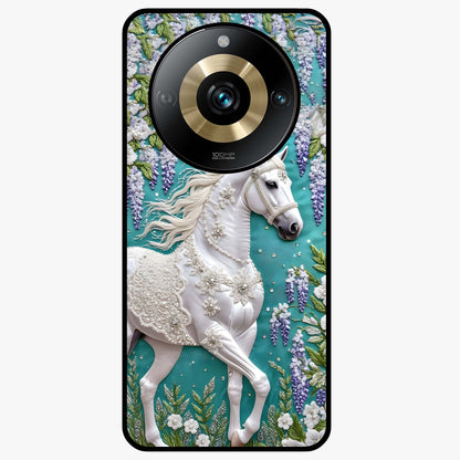 Majestic Floral Stallion Glass Case showing flat back view with powerful horse and floral artwork and glossy glass finish.