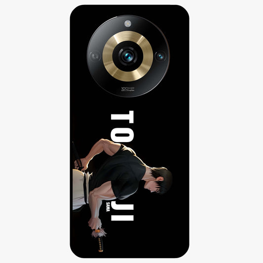 Midnight Blade Resolve Glass Case showing flat back view with dark warrior sword artwork and glossy glass finish.