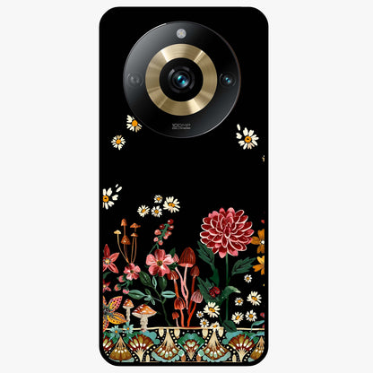 Midnight Bloom Pattern Glass Case showing flat back view with dark floral pattern artwork and glossy glass finish.