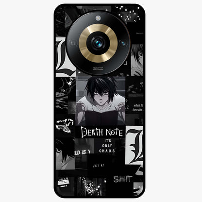Midnight Chaos Mind Glass Case showing flat back view with abstract dark themed artwork and glossy glass finish.