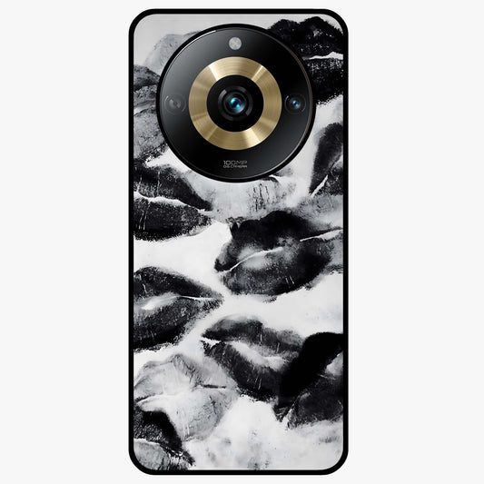 Midnight Kiss Marks Glass Case showing flat back view with lipstick kiss mark artwork and glossy glass finish.