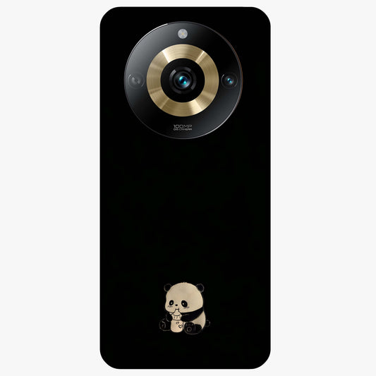 Midnight Panda Love Glass Case showing flat back view with cute panda themed artwork and glossy glass finish.
