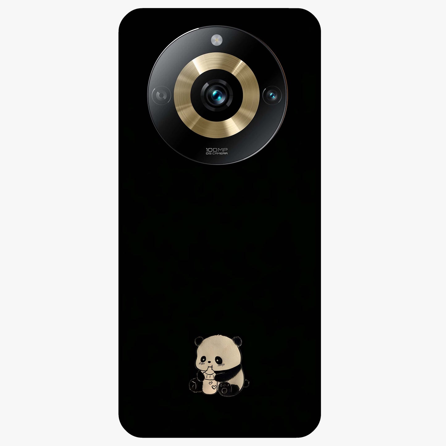 Midnight Panda Love Glass Case showing flat back view with cute panda themed artwork and glossy glass finish.