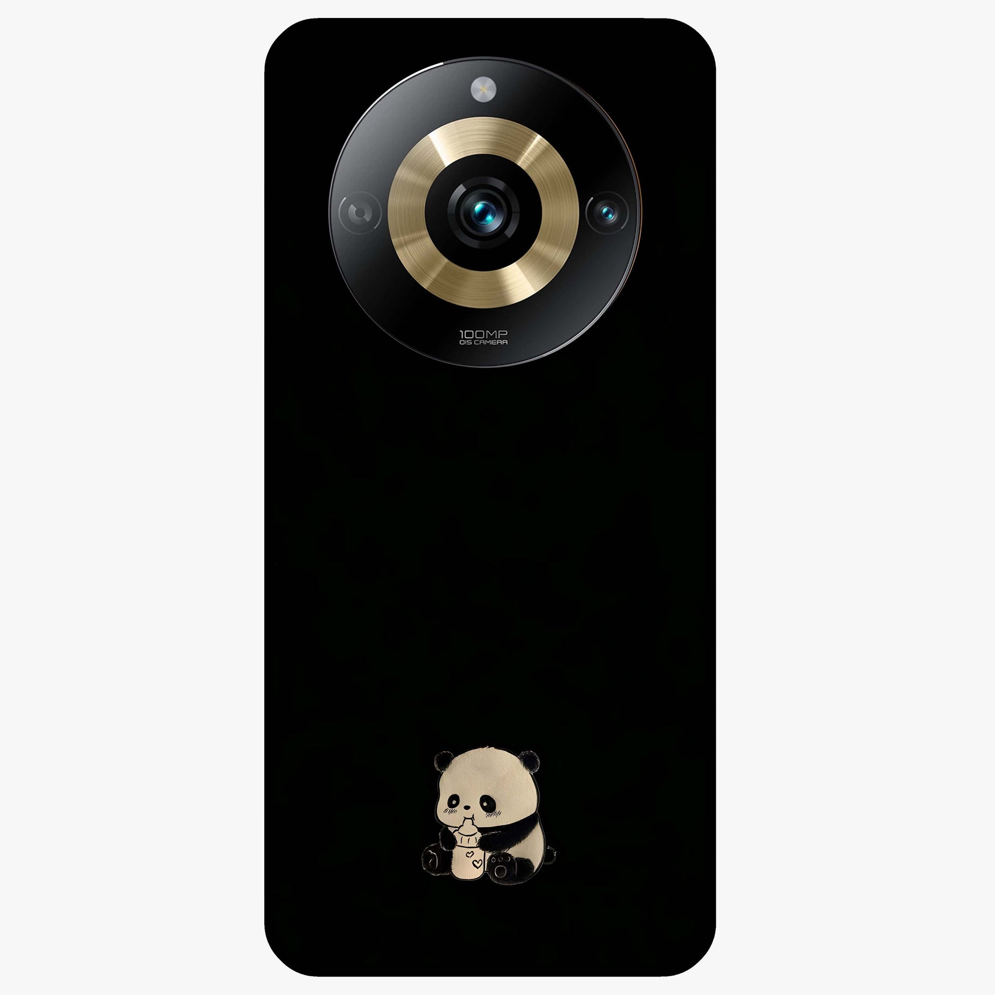 Midnight Panda Love Glass Case showing flat back view with cute panda themed artwork and glossy glass finish.