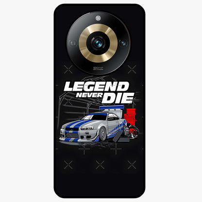 Midnight Racing Legacy Glass Case showing flat back view with sleek racing inspired artwork and glossy glass finish.