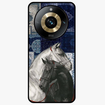 Midnight Stallion Blues Glass Case showing flat back view with majestic horse artwork and glossy glass finish.
