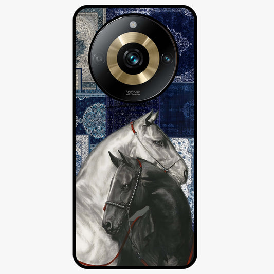 Midnight Stallion Blues Glass Case showing flat back view with majestic horse artwork and glossy glass finish.