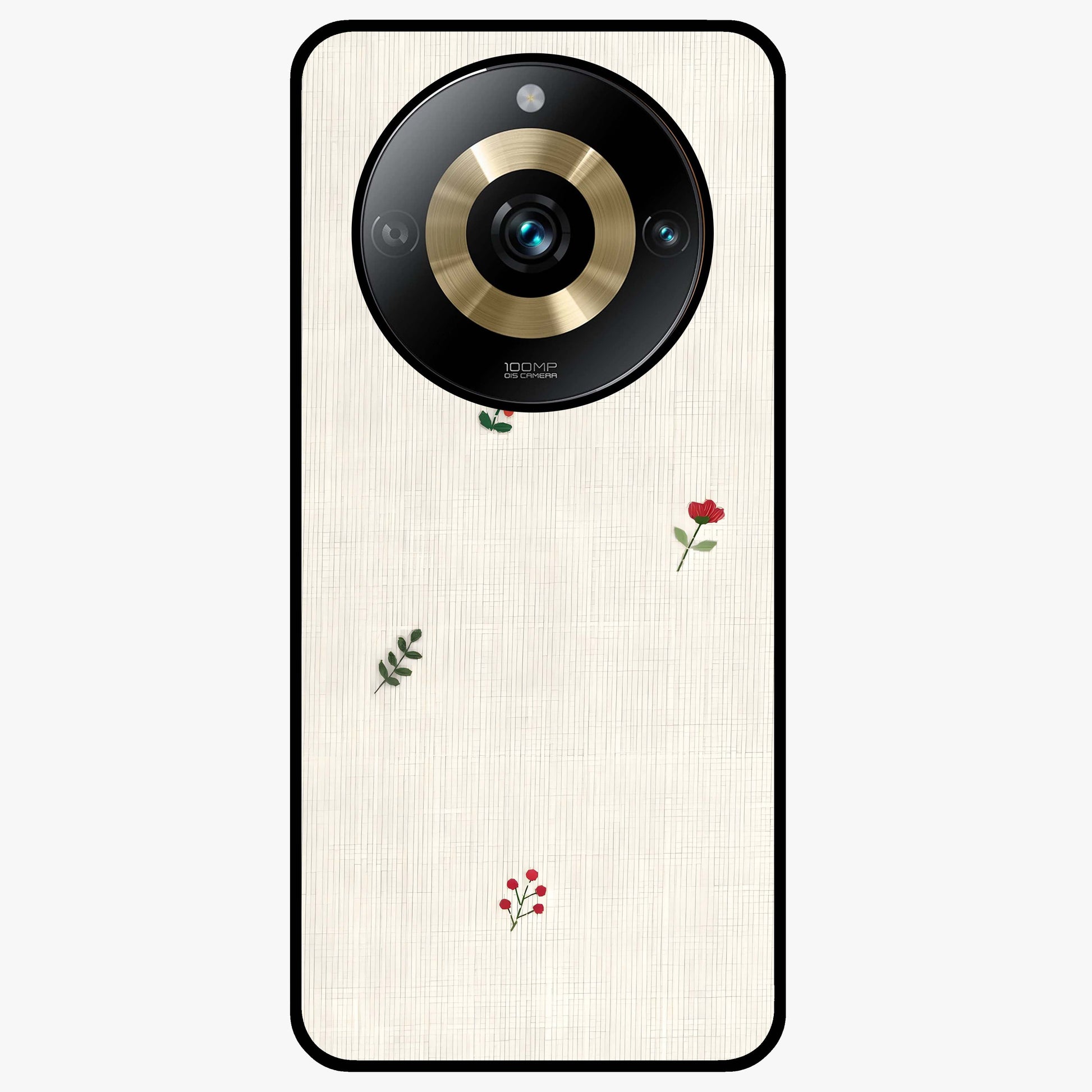 Minimal Petal Whispers Glass Case showing flat back view with soft minimal floral artwork and glossy glass finish.