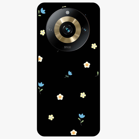 Minimalistic Blue With White Flower Pattern Glass Case showing flat back view with blue background and white flower pattern and glossy glass finish.