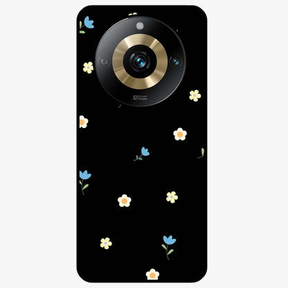 Minimalistic Blue With White Flower Pattern Glass Case showing flat back view with blue background and white flower pattern and glossy glass finish.