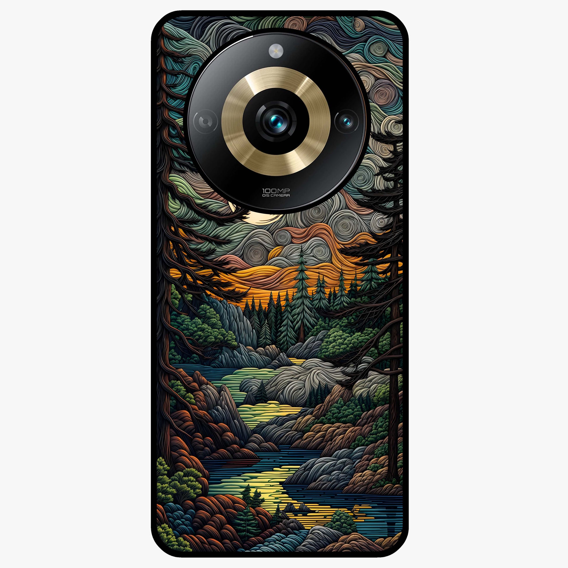 Moonlight Forest Dream Glass Case showing flat back view with mystical forest moonlight artwork and glossy glass finish.