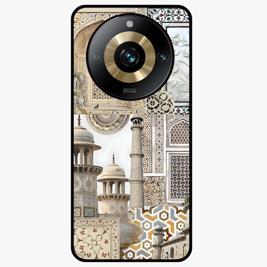 Mughal Marble Legacy Glass Case showing flat back view with intricate Mughal inspired marble pattern and glossy glass finish.
