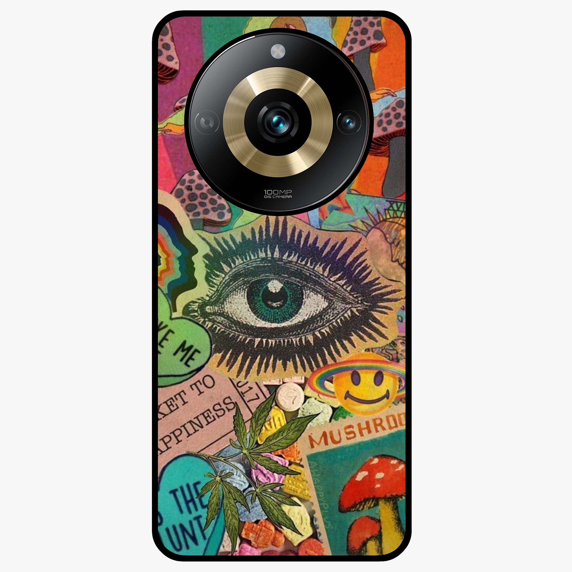 Mystic Eye Wonderland Glass Case showing flat back view with mystical eye themed artwork and glossy glass finish.
