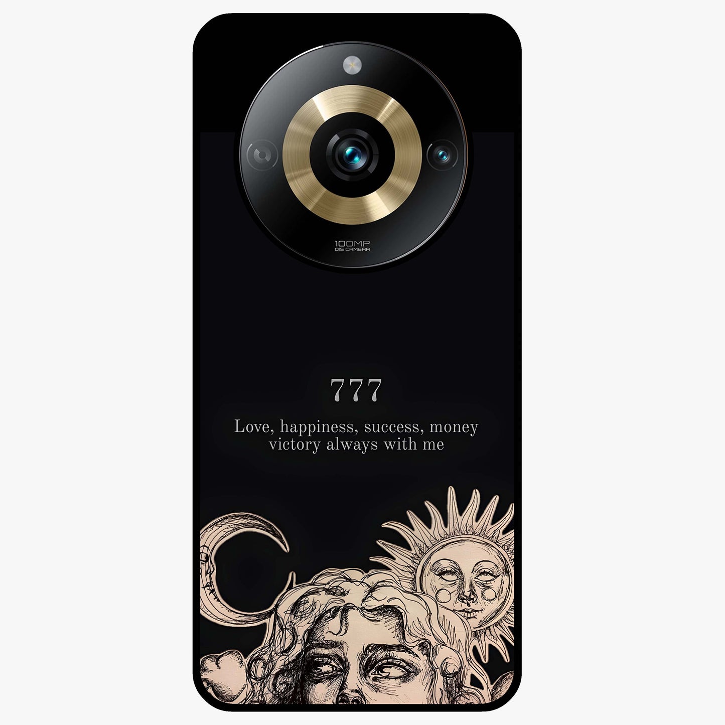 Mystic Victory Aura Glass Case showing flat back view with victory symbol artwork and glossy glass finish.