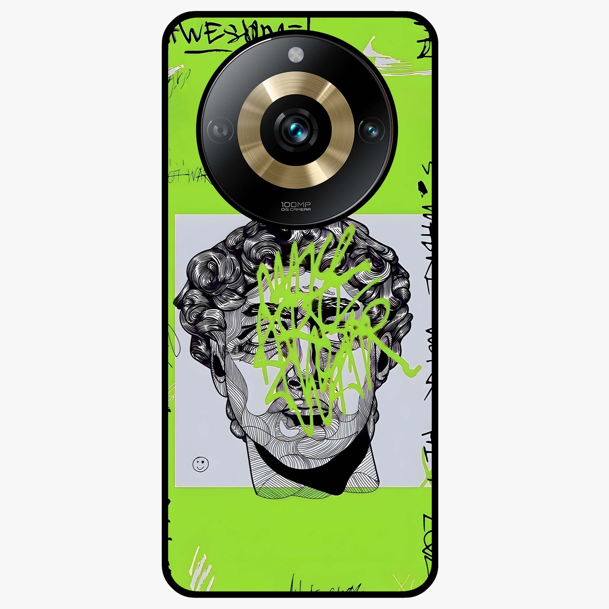 Neo Graffiti Rebellion Glass Case showing flat back view with vibrant graffiti artwork and glossy glass finish.