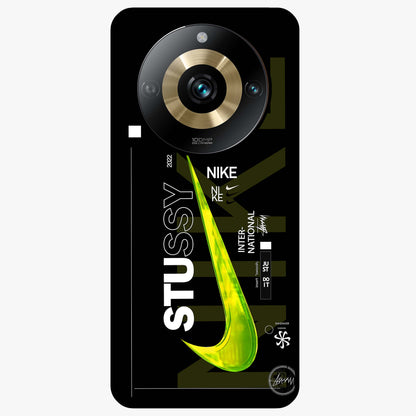 Neon Street Edition Glass Case showing flat back view with neon street style artwork and glossy glass finish.