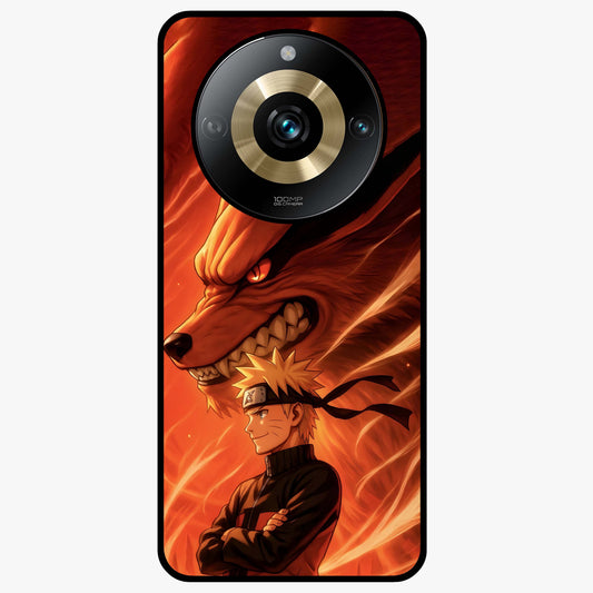 Nine Tails Legacy Glass Case showing flat back view with powerful nine-tailed fox inspired artwork and glossy glass finish.