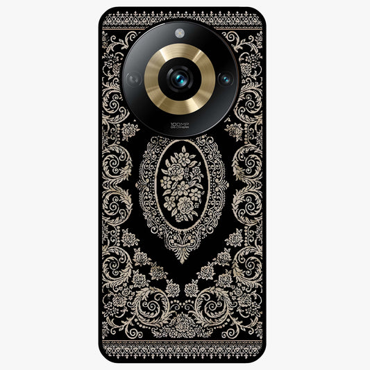 Noir Bloom Elegance Glass Case showing flat back view with elegant dark floral artwork and glossy glass finish.