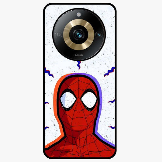 Omg Spiderman Glass Case showing flat back view with bold superhero inspired artwork and glossy glass finish.