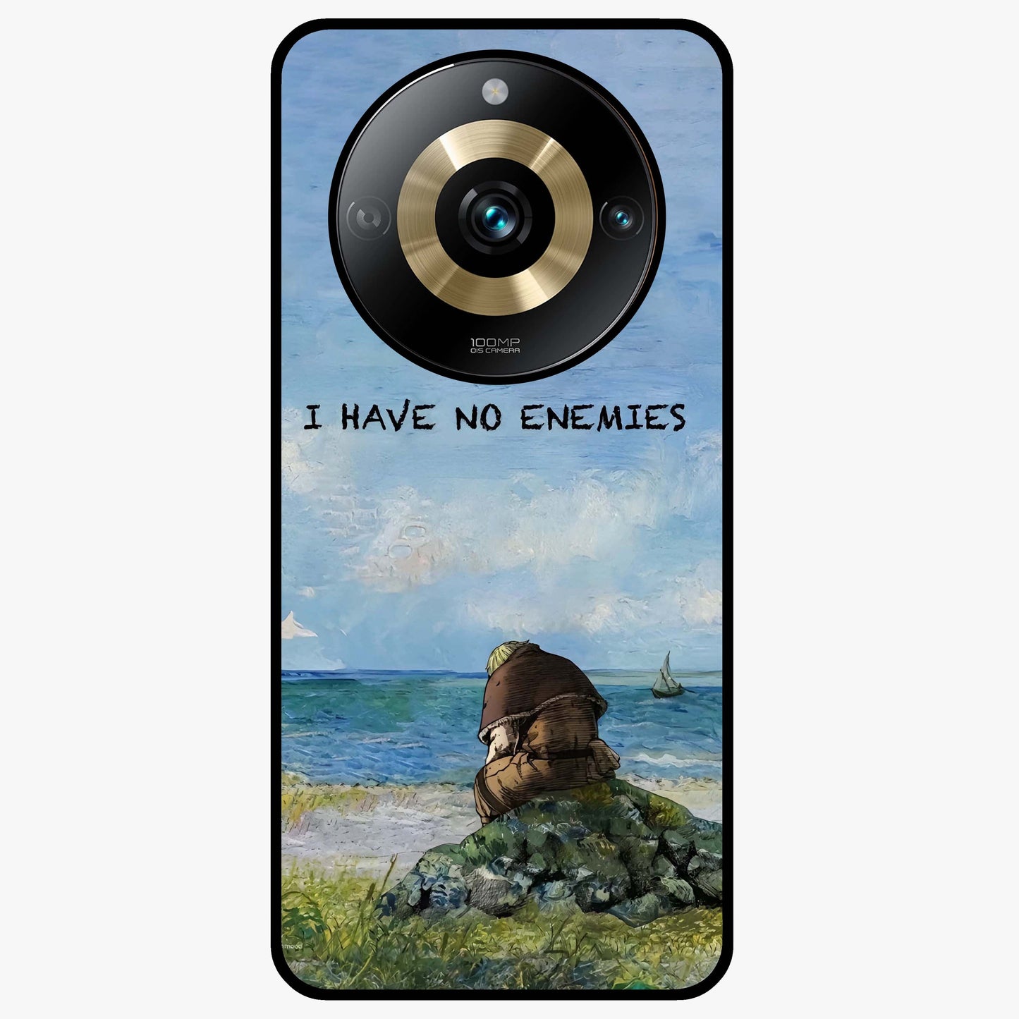 Peace Beyond War Glass Case showing flat back view with symbolic peace themed artwork and glossy glass finish.