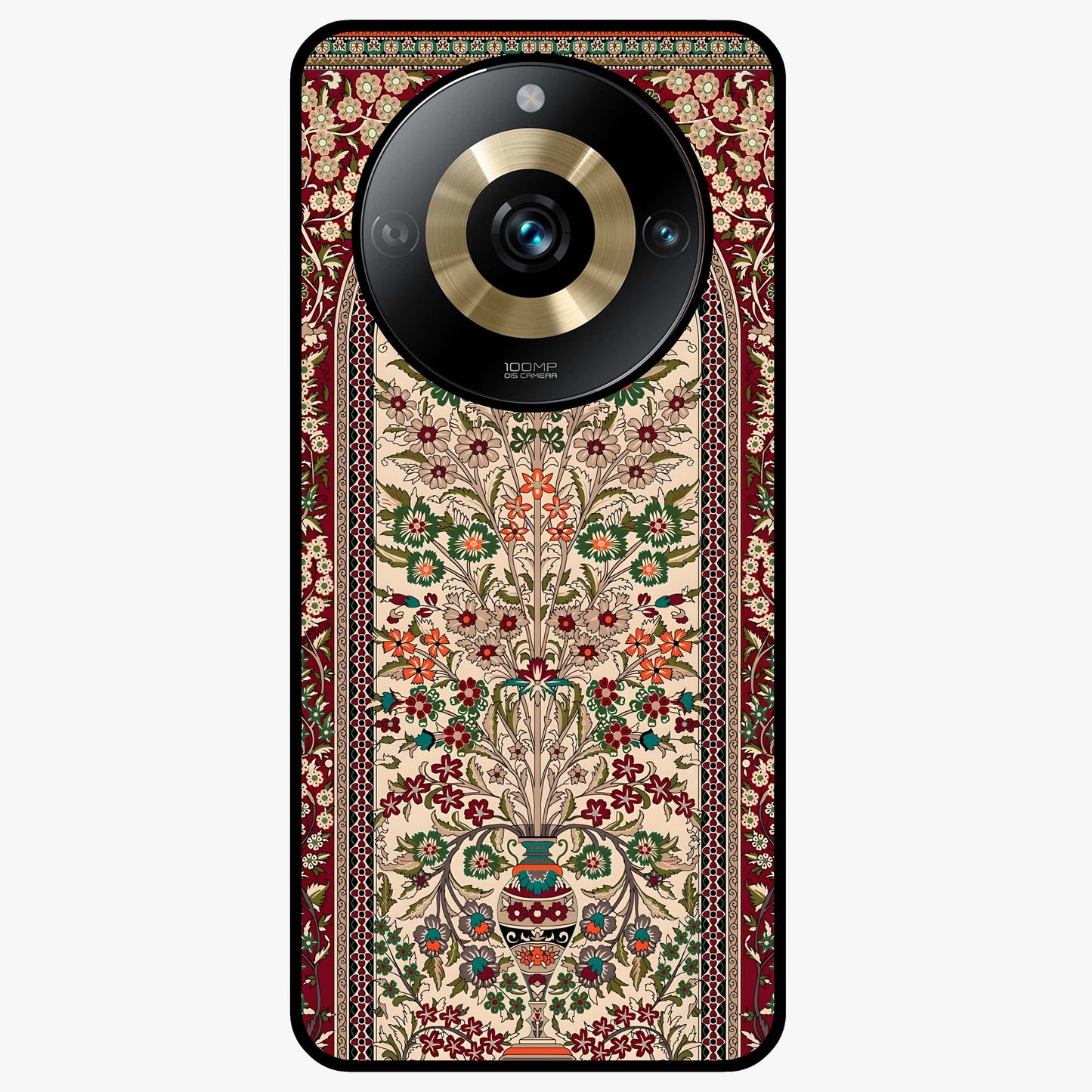 Persian Inspired Glass Case showing flat back view with ornate Persian style pattern artwork and glossy glass finish.