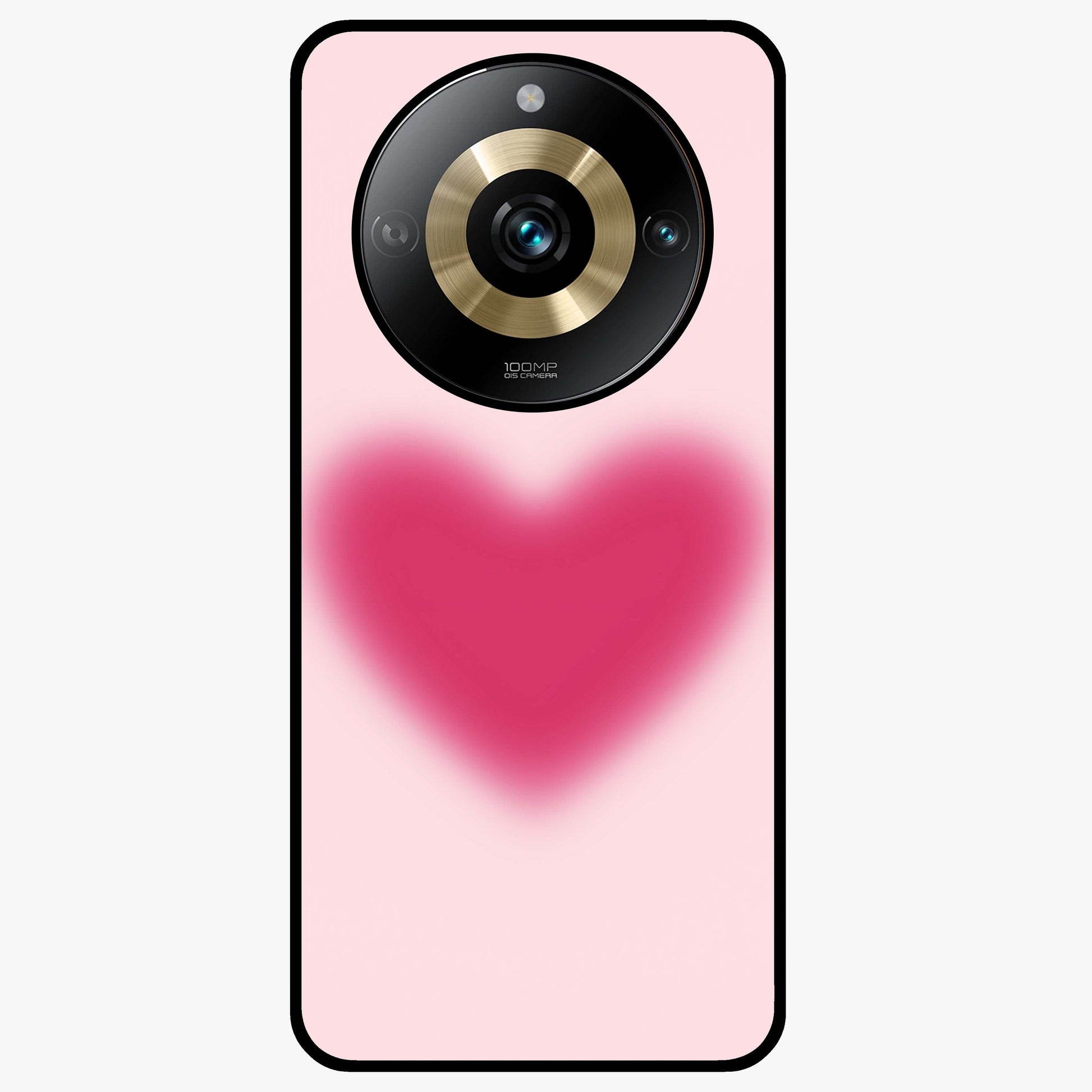 Pink Aura Heart Glass Case showing flat back view with glowing heart artwork and glossy glass finish.